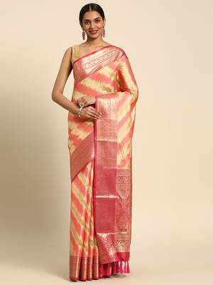 Beige Rangkat silk blend Woven Saree With Unstitched Blouse Piece 1