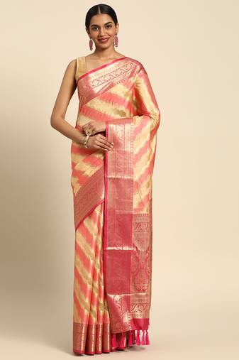 Beige Rangkat silk blend Woven Saree With Unstitched Blouse Piece