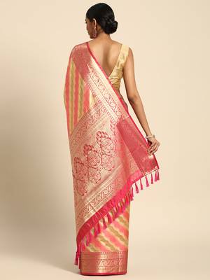 Beige Rangkat silk blend Woven Saree With Unstitched Blouse Piece 2
