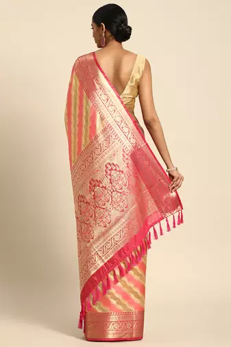 Beige Rangkat silk blend Woven Saree With Unstitched Blouse Piece