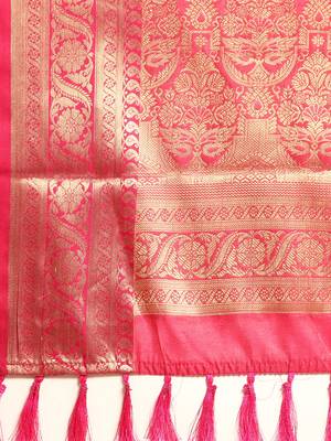 Beige Rangkat silk blend Woven Saree With Unstitched Blouse Piece 4