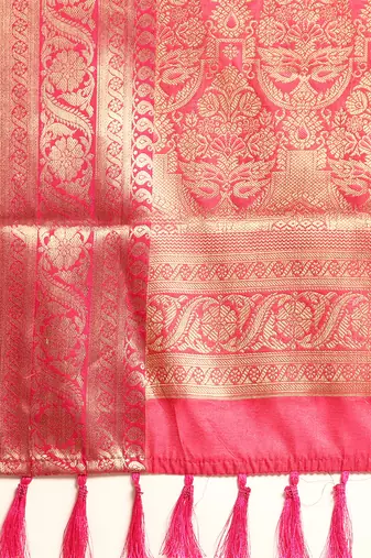 Beige Rangkat silk blend Woven Saree With Unstitched Blouse Piece
