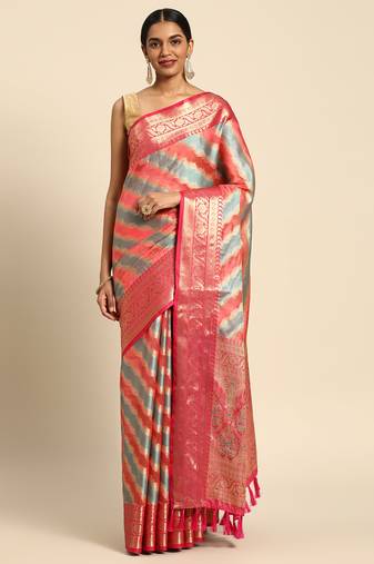 Pink Rangkat silk blend Woven Saree With Unstitched Blouse Piece