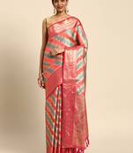 Pink Rangkat silk blend Woven Saree With Unstitched Blouse Piece