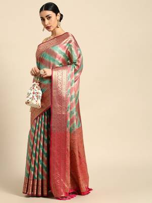 Rama Rangkat silk blend Woven Saree With Unstitched Blouse Piece 1