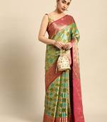 Mehendi Rangkat silk blend Woven Saree With Unstitched Blouse Piece