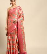 Pink Rangkat silk blend Woven Saree With Unstitched Blouse Piece