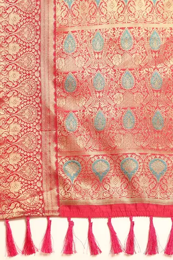 Pink Rangkat silk blend Woven Saree With Unstitched Blouse Piece