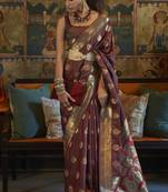 Wine Silk Jacquard Woven Saree With Blouse