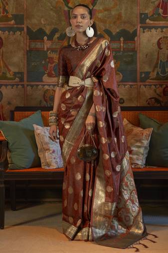 Maroon Silk Jacquard Woven Saree With Blouse