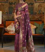 Dark Violet Silk Jacquard Woven Saree With Blouse
