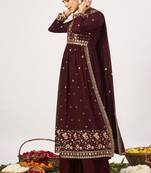 Coffee georgette heavy thread embroidery with sequins work salwar kameez (bottom-palazzo free size stitched)