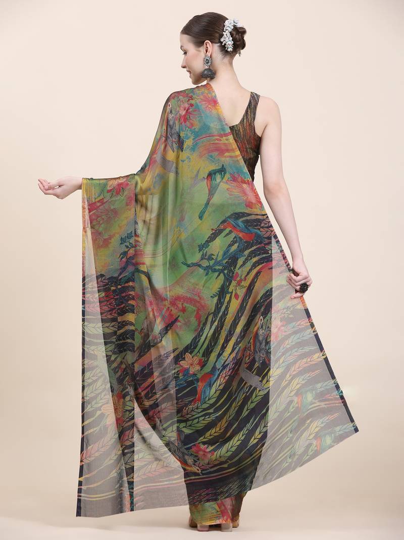  PUSPA RUST   Printed  Chiffon  ART SIK SAREE