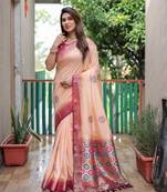 Orange Woven Design Bandhej Silk Blend Saree With Blouse