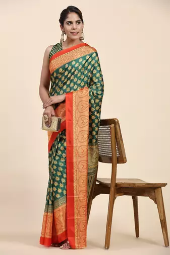  Helly-2-Bt.Green Printed  Gold Art Sik Saree
