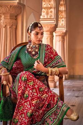 Red silk patola print saree with blouse 2