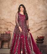 Magenta color embroidered net designer salwar suit