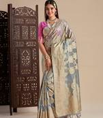  banarasi style organza saree with blouse piece : sa00001160gy