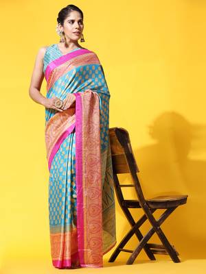 Helly-2-Firozi-Pink Printed Firozi Art Sik Saree 1