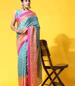 Helly-2-Firozi-Pink Printed Firozi Art Sik Saree