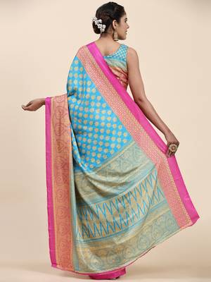 Helly-2-Firozi-Pink Printed Firozi Art Sik Saree 2