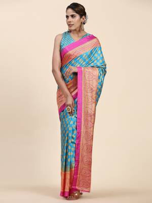 Helly-2-Firozi-Pink Printed Firozi Art Sik Saree 3