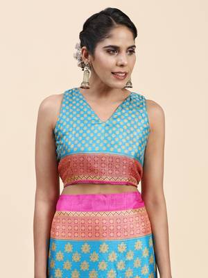 Helly-2-Firozi-Pink Printed Firozi Art Sik Saree 4