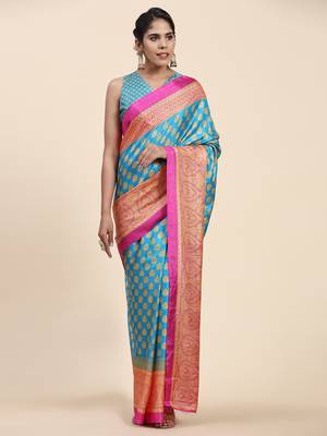 Helly-2-Firozi-Pink Printed Firozi Art Sik Saree 5