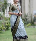 Silver woven design pure bandhej silk saree with blouse