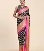 Helly-2-Nblue-Pink Printed Navy Blue Art Sik Saree