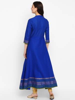 Dp cotton blue hand block print anarkali kurta 4