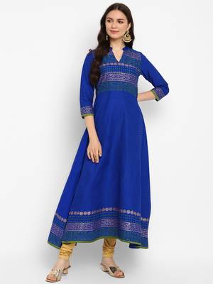 Dp cotton blue hand block print anarkali kurta 1
