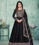 Black color embroidered art silk designer anarkali salwar suit
