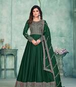 Dark green color embroidered art silk designer anarkali salwar suit