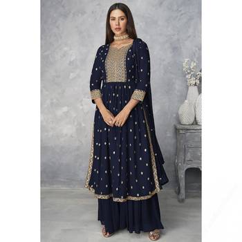 Navy-blue nyra Cut Kurta Sharara and Dupatta Set Readymade Kurta sharara Set  1