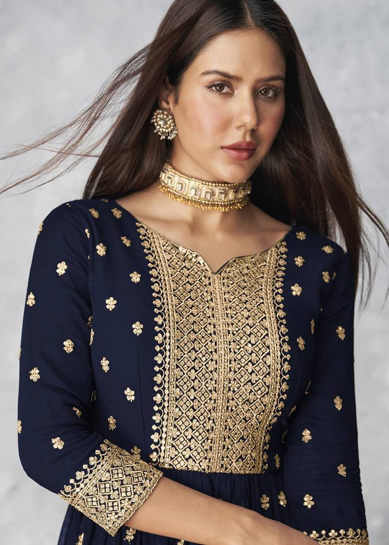 Navy-blue nyra Cut Kurta Sharara and Dupatta Set Readymade Kurta sharara Set 