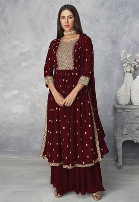 Maroon  Nyra Cut Kurta Sharara and Dupatta Set Readymade Kurta sharara Set 1