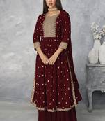 Maroon  Nyra Cut Kurta Sharara and Dupatta Set Readymade Kurta sharara Set