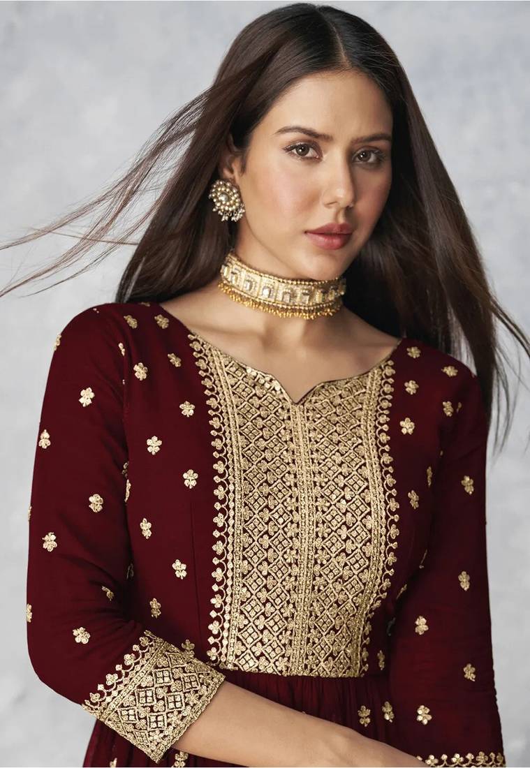 Maroon  Nyra Cut Kurta Sharara and Dupatta Set Readymade Kurta sharara Set