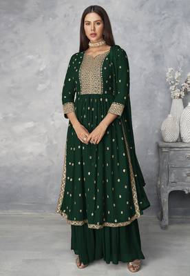 Green Color  Nyra Cut Kurta Sharara and Dupatta Set Readymade Kurta sharara Set 1