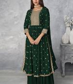 Green Color  Nyra Cut Kurta Sharara and Dupatta Set Readymade Kurta sharara Set