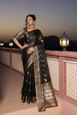 Women's Kota Doria Cotton Saree with Zari woven for Party or Festive Wear 1