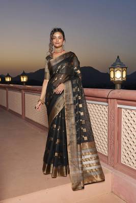 Women's Kota Doria Cotton Saree with Zari woven for Party or Festive Wear 5