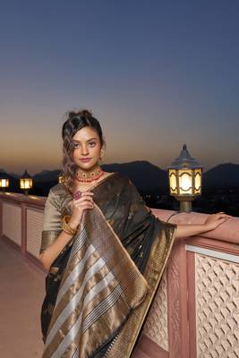 Women's Kota Doria Cotton Saree with Zari woven for Party or Festive Wear 7
