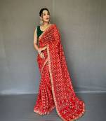 RED PRETTY  BANDHANI PRINT  SAREE