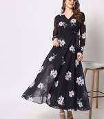 Elegant Georgette Digital Printed Black Gown