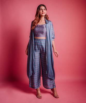 Dessert blue herringbone jacket set 1