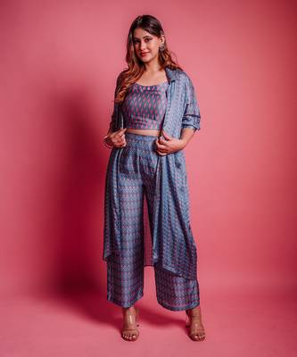 Dessert blue herringbone jacket set 2