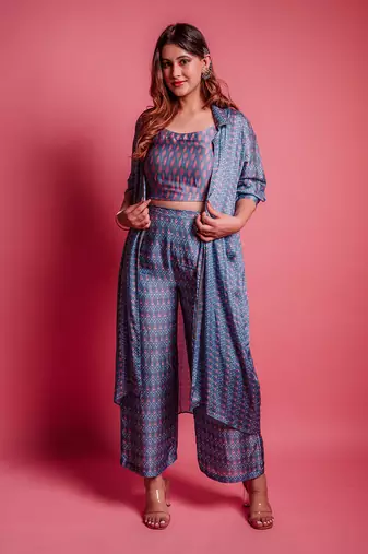 Dessert blue herringbone jacket set