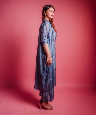 Dessert blue herringbone jacket set 3